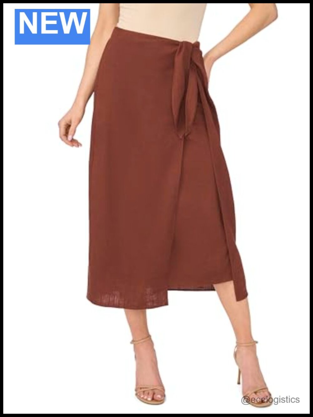 Women's Wrap Midi Skirt Rayon Adjustable Tie Work Wear